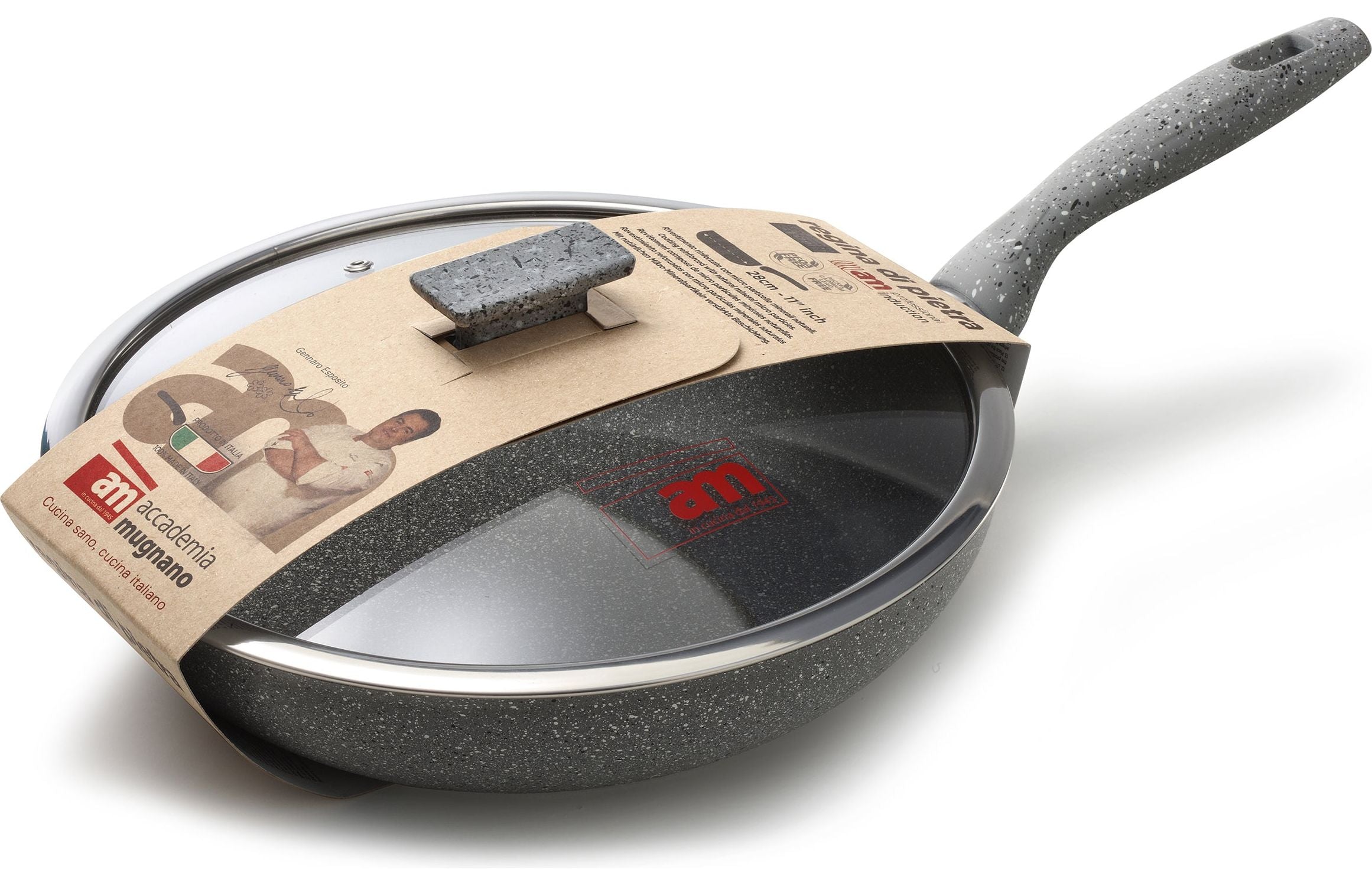 ACCADEMIA MUGNANO - Padella antiaderente con coperchio in vetro Regina di pietra Induction - diametro 20 cm